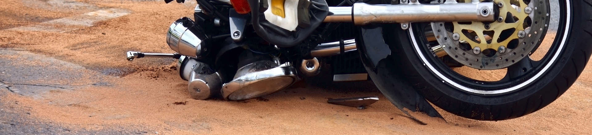 a motorcycle on a road after an accident