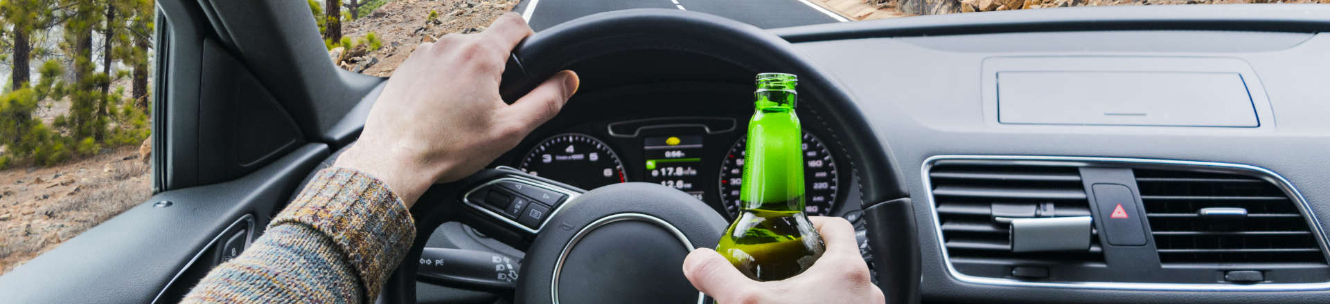 a driving person with a bottle of beer in their hand