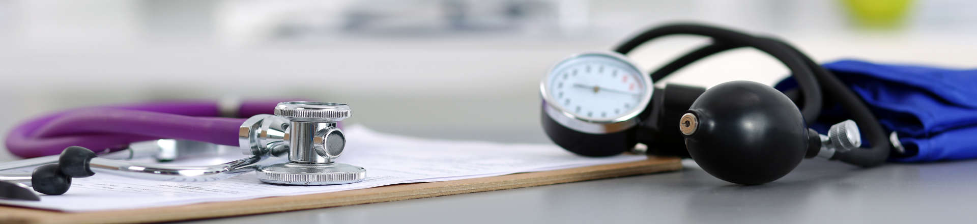 a stethoscope and a blood pressure meter