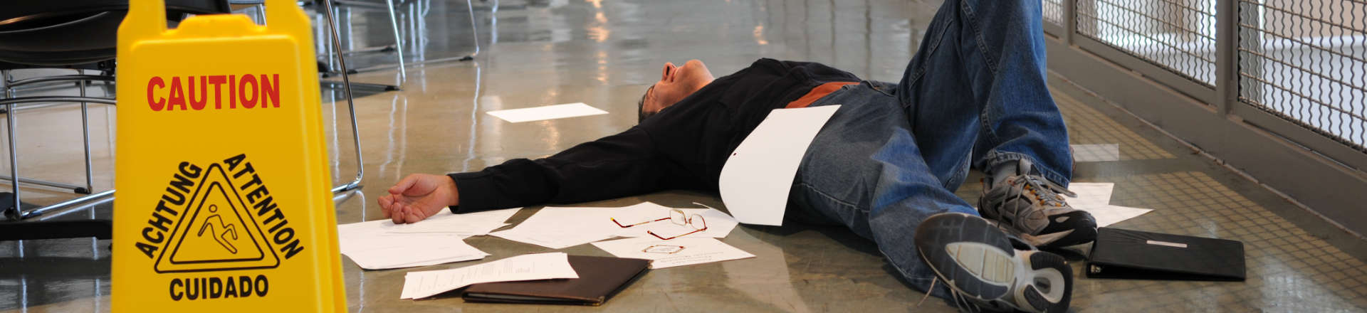 an injured man on the floor after slip and fall