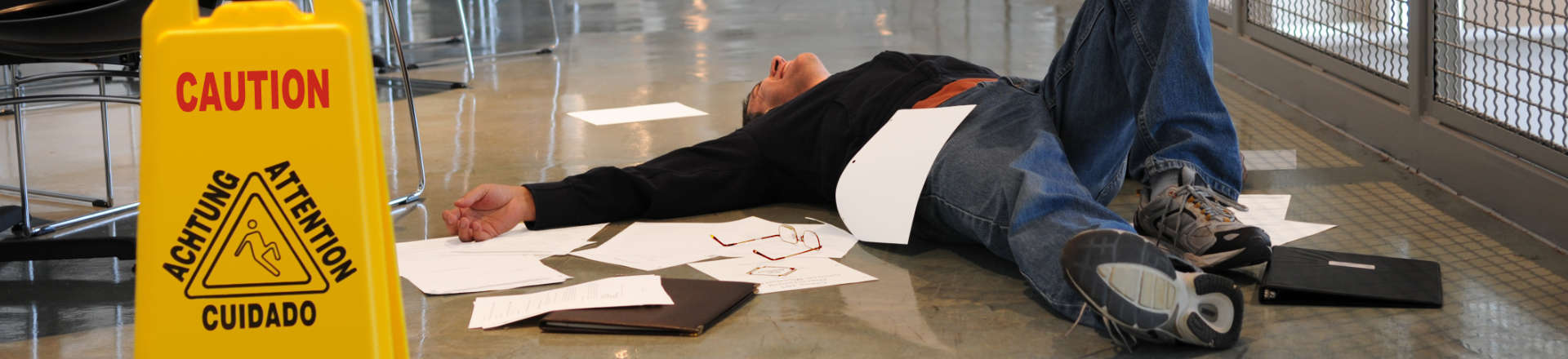 an injured man on the floor after slip and fall