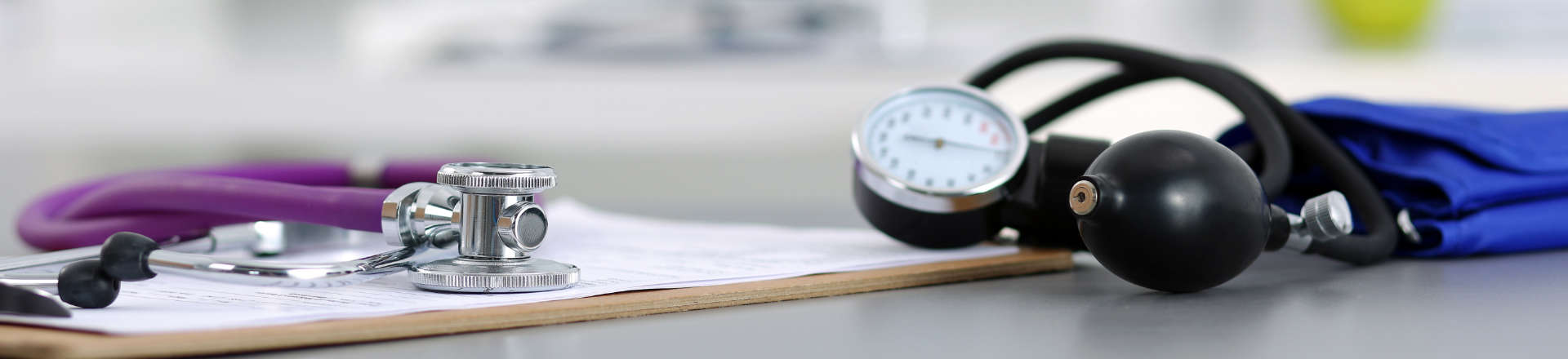 a stethoscope and a blood pressure meter